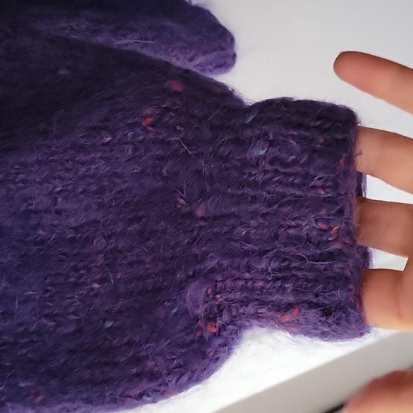 Laurie Lambrecht Handknit Cableknit Purple Balloon Sleeves Mohair Wool Sweater - Picture 5 of 16